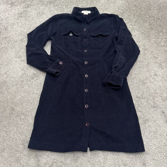 Talbots Vintage Y2K Button Down Corduroy Midi Shirt Dress Womens 2P Navy Blue - Picture 1 of 12